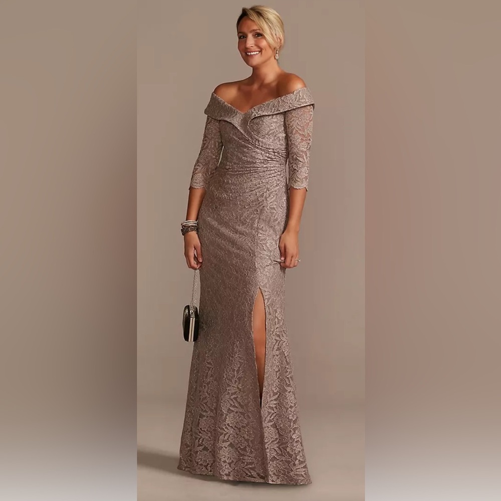 Oleg Cassini Mother of Bride Long Sleeve Portobello Glitter Lace Dress Size 6